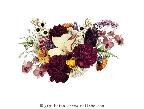 浪漫唯美彩色婚礼花束花朵PNG素材